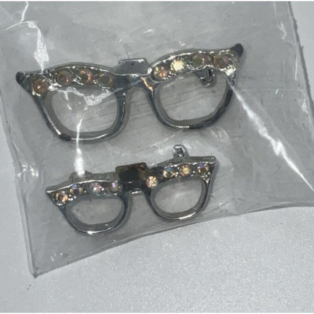 Vintage Cat Eyes Glasses Brooch/pin With 8 Stones
